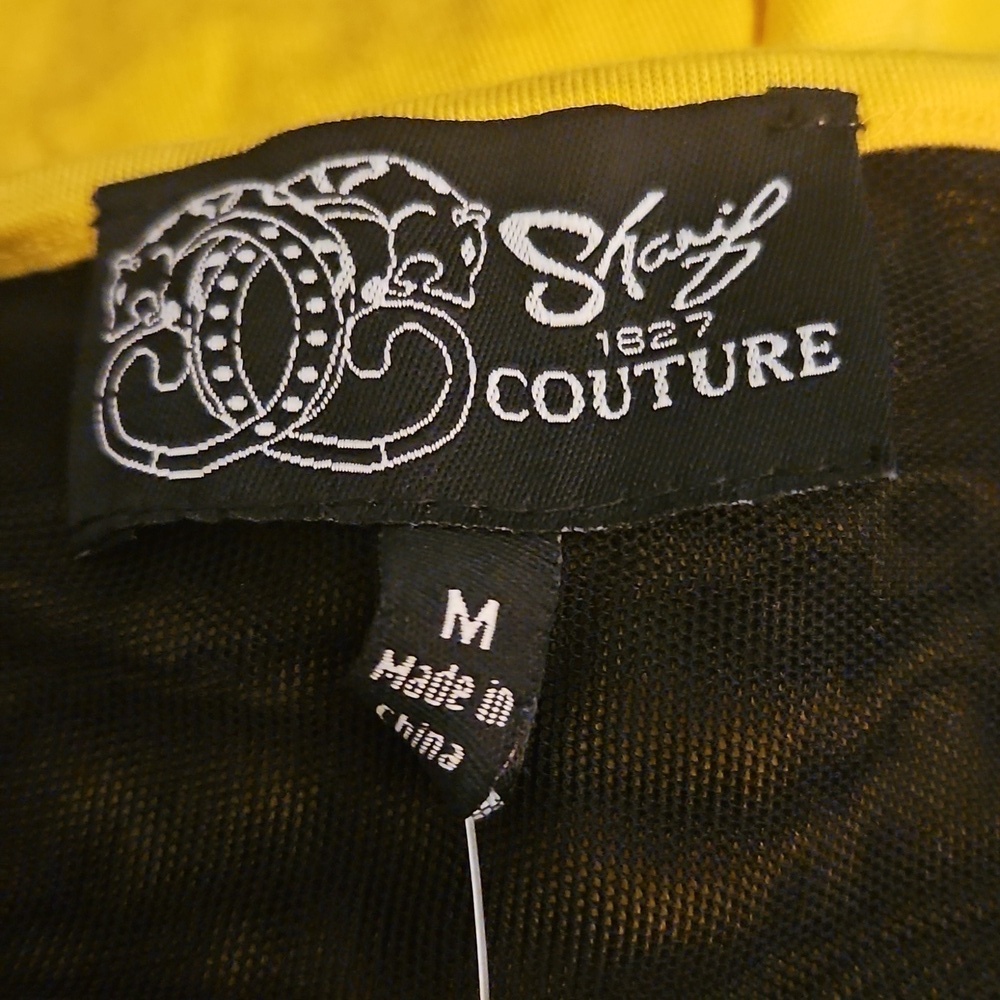 Vtg SHARIF 1827 Couture Yellow Sequin Panther Design Mesh Top - Picture 9 of 12